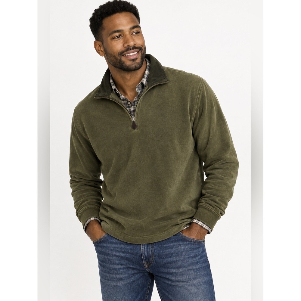 Vintage 90's Lands End Olive Green Cotton Pullover Men's M